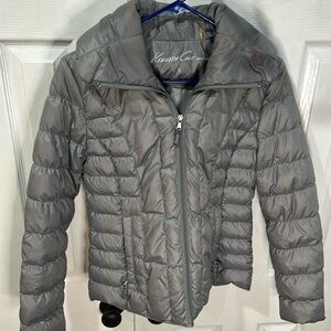 Kenneth Cole Reaction Full Zip Duck Down Quilted Puffer Jacket Women Small Gray